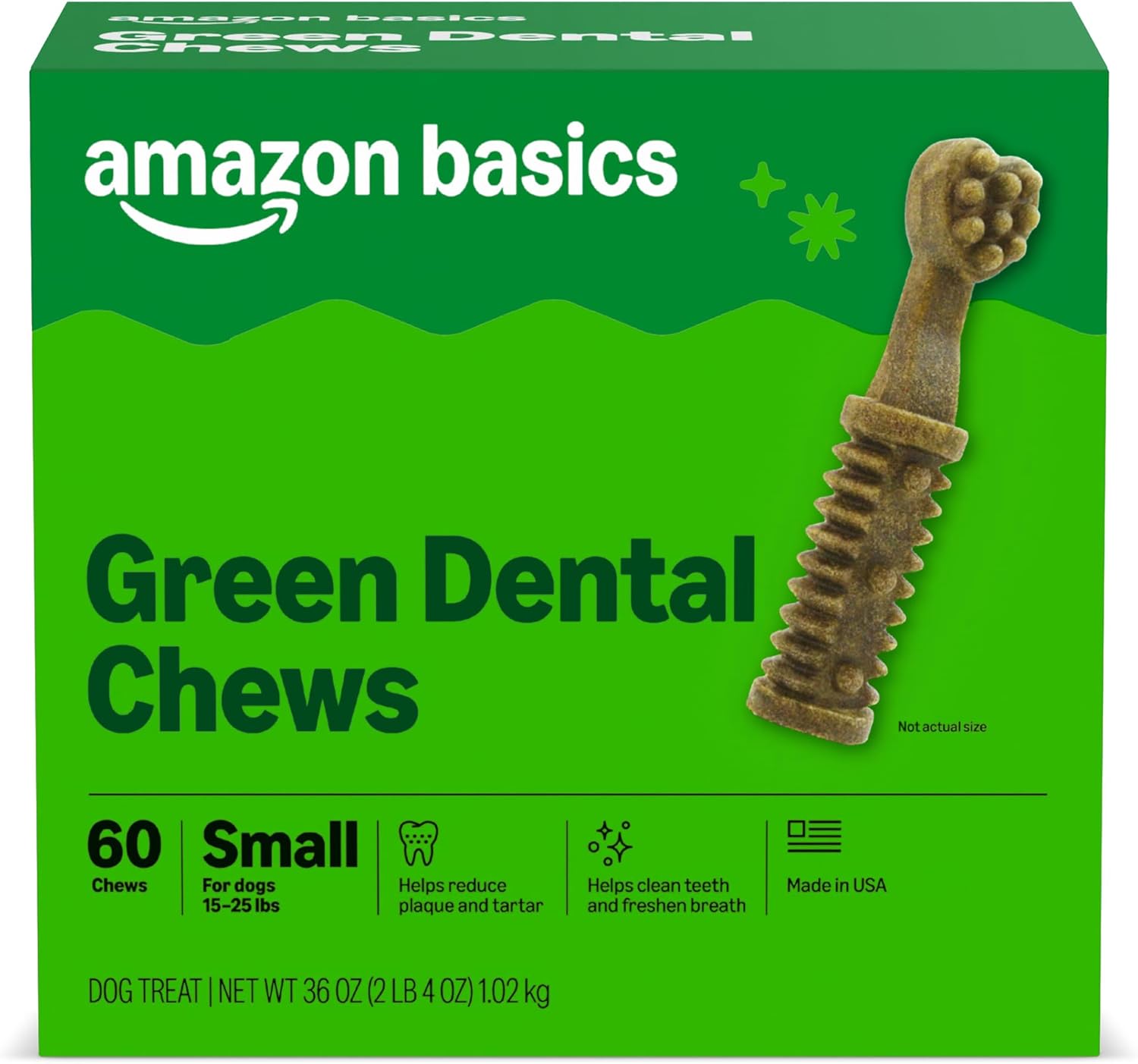 Amazon Basics Dental Dog Treatsto Help Clean Teeth & FreshenBreath for Small Dogs, Small,Unflavored, Per Pack: 60 Count,2.25 pounds (Previously Wag)