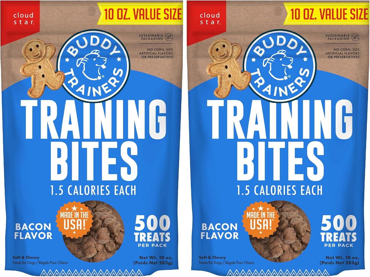 Buddy Biscuits Trainers TrainingBites Soft & Chewy Dog Treats,Bacon, 10 oz. Pouch (Pack of 2)